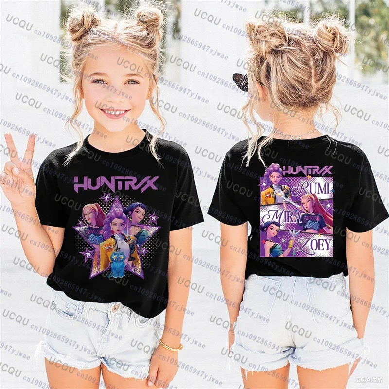 Kpop デーモンハンターズ親子半袖 Tシャツかわいい Kpop デーモンハンターズ Tシャツ原宿カジュアルファッションコットン子供の Tシャツ