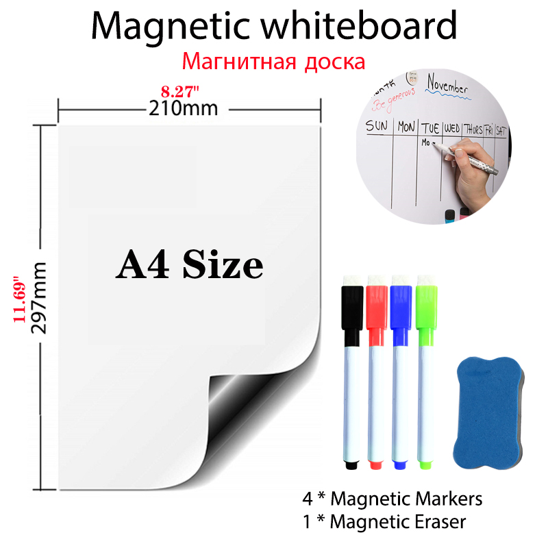 Pizarra blanca magnética tamaño A4, pegatina reutilizable para refrigerador, toallita en seco, tablero de planificación semanal, calendario de información de enseñanza de oficina