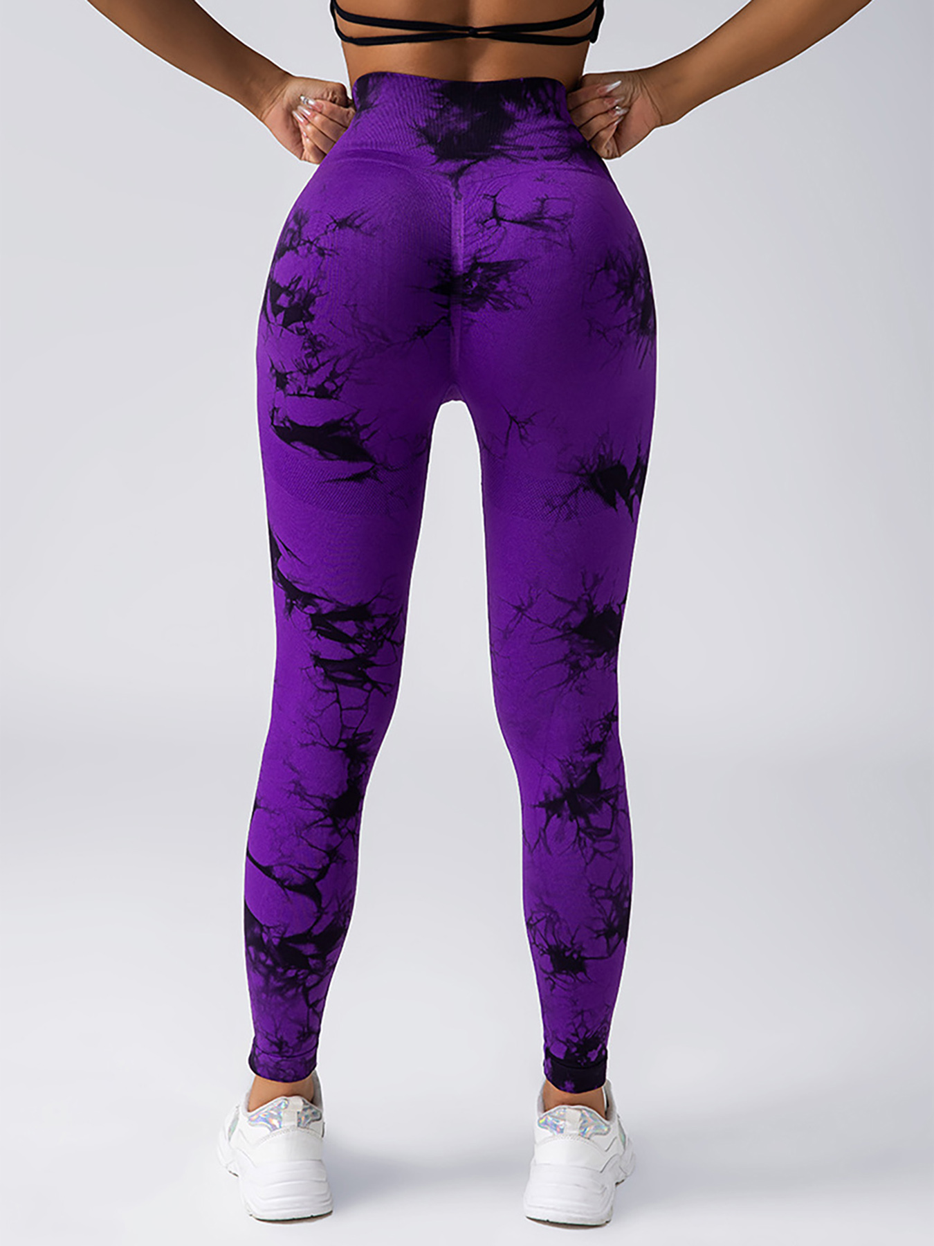 ผู้หญิงTie Dyeกางเกงขายาวไม่มีรอยต่อกีฬายืดสูงPush Upกางเกงกีฬาสูงเอวกางเกงโยคะกีฬากลางแจ้ง