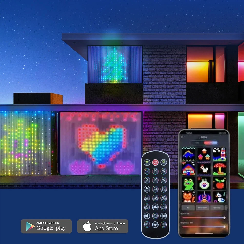 Cadena de luces LED RGB con Bluetooth, cortina inteligente con Control, aplicación, imagen, texto, pantalla inteligente