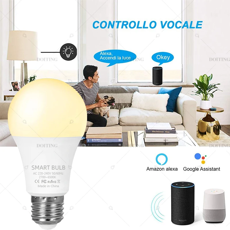 Smart Life Tuya WiFi E27 bombilla luces LED aplicación Control de voz regulable funciona con el asistente de Google Alexa 220V 2700-6500K
