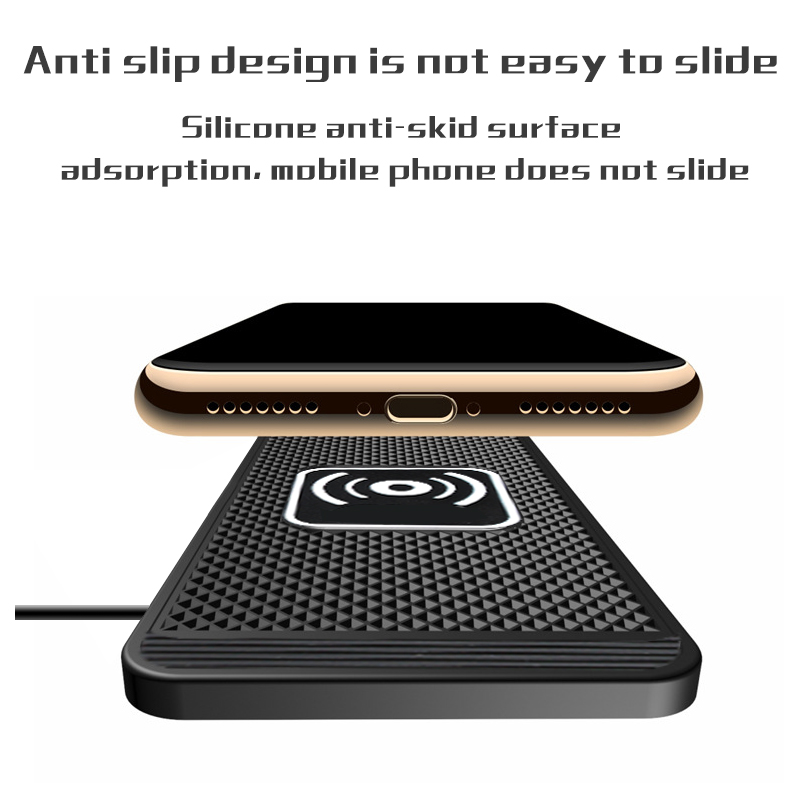 Almofada de carregamento sem fio do carro, carregador rápido do Non-Slip Qi, carregador do telefone para o Android, iPhone 11, 12, 13, 14, 15W