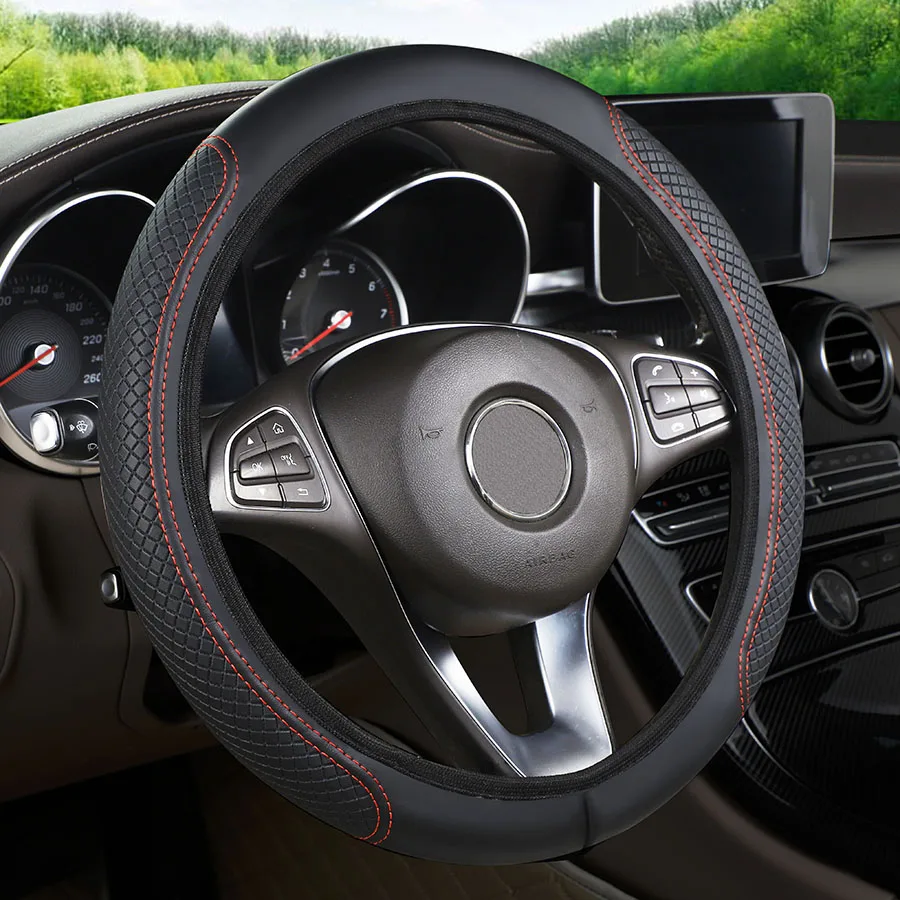 Steering Wheel Cover Anti Slip Breathable Steering Cover Universal Microfiber PU Leather Steer Wheel Protector No inner circle