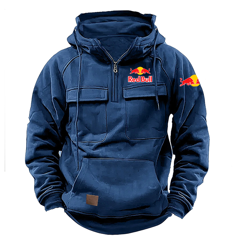 Red Bull – sweat à capuche rétro robuste pour hommes, épais, ample, avec fermeture éclair, doublure polaire, vêtements de moto