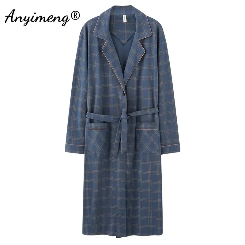 Plus Size 4XL Jesień Zima Nowe Szlafroki dla Mężczyzn Dobrej Jakości Szlafrok Męski Szlafrok z Paskiem dla Mężczyzn Luksusowa Bielizna Nocna z Dzianiny Bawełnianej