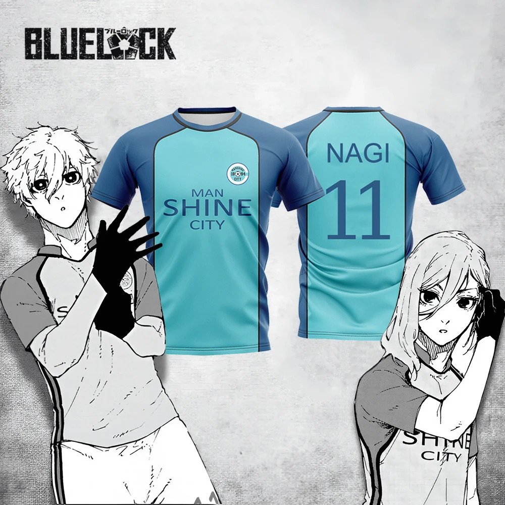 Niebieski zamek NAGI Man Shine City Jersey japońskie anime Cosplay strój piłkarski oddychająca koszulka sportowa Hyoma Chigiri topy unisex