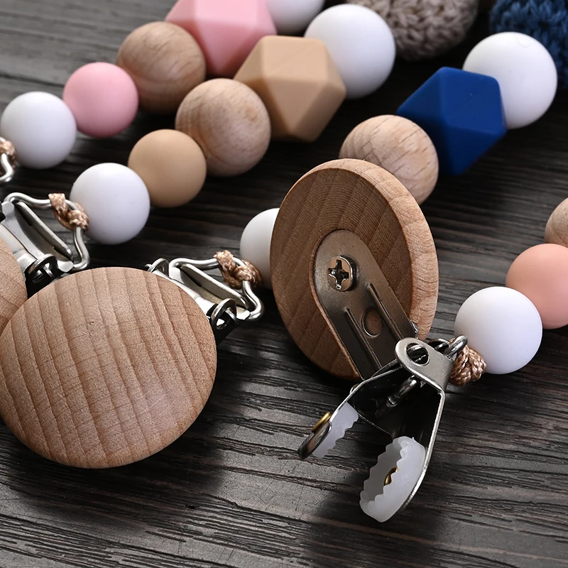 ไม้เด็ก Pacifier คลิปไม้โครเชต์กระต่าย Teething Soother สําหรับ BPA ฟรีพยาบาล Chew ของเล่นเด็ก Dummy ผู้ถือโซ่