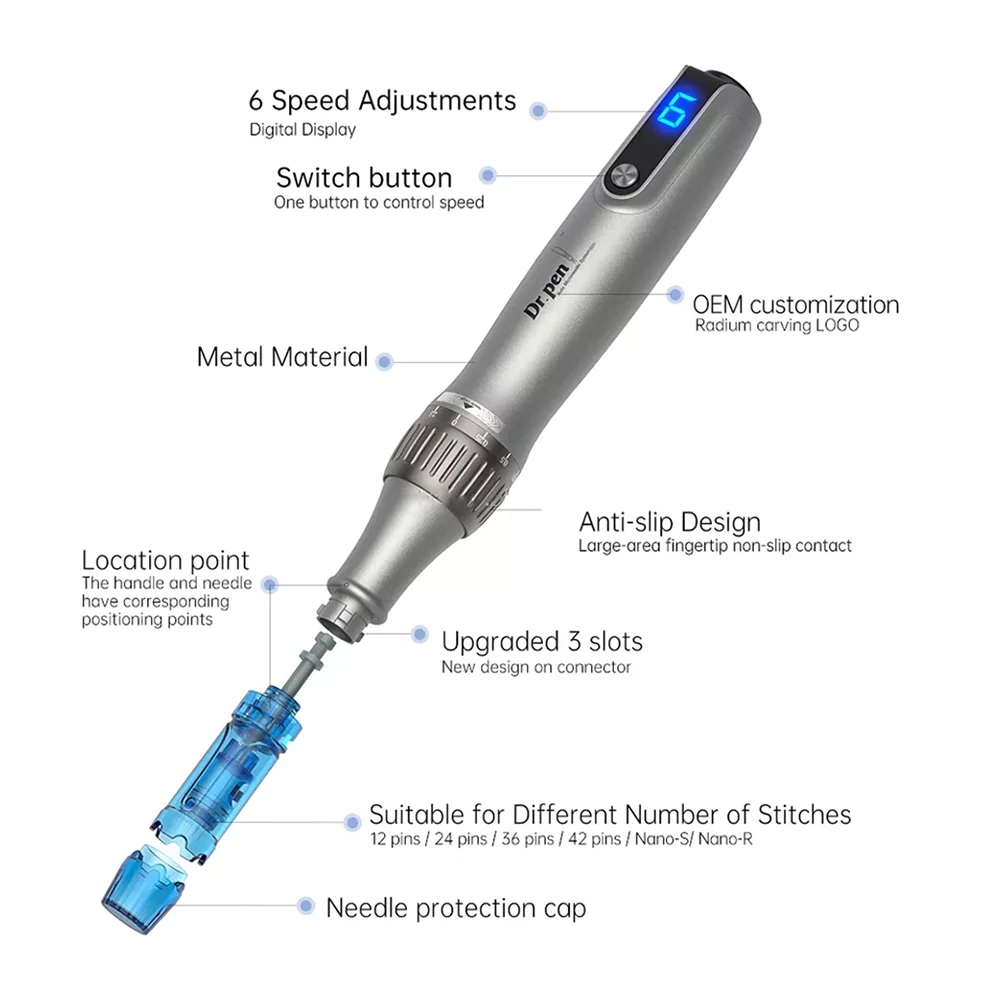 ของแท้ dr.pen Ultima M8S ไร้สายปากกาแต้มสิวมืออาชีพที่มี22เข็มที่สำหรับการเจริญเติบโตของเส้นผมปากกา Microneedle บำบัด