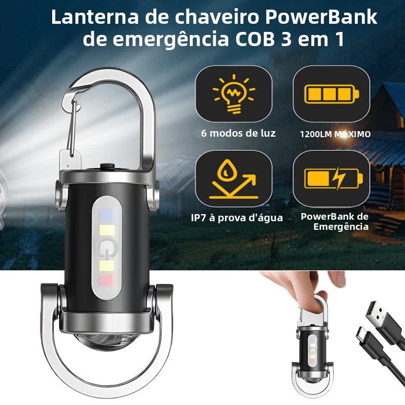 Mini chaveiro portátil lanterna multifuncional cob luz de trabalho 6 modos luz recarregável de emergência para caminhadas busca caminhadas