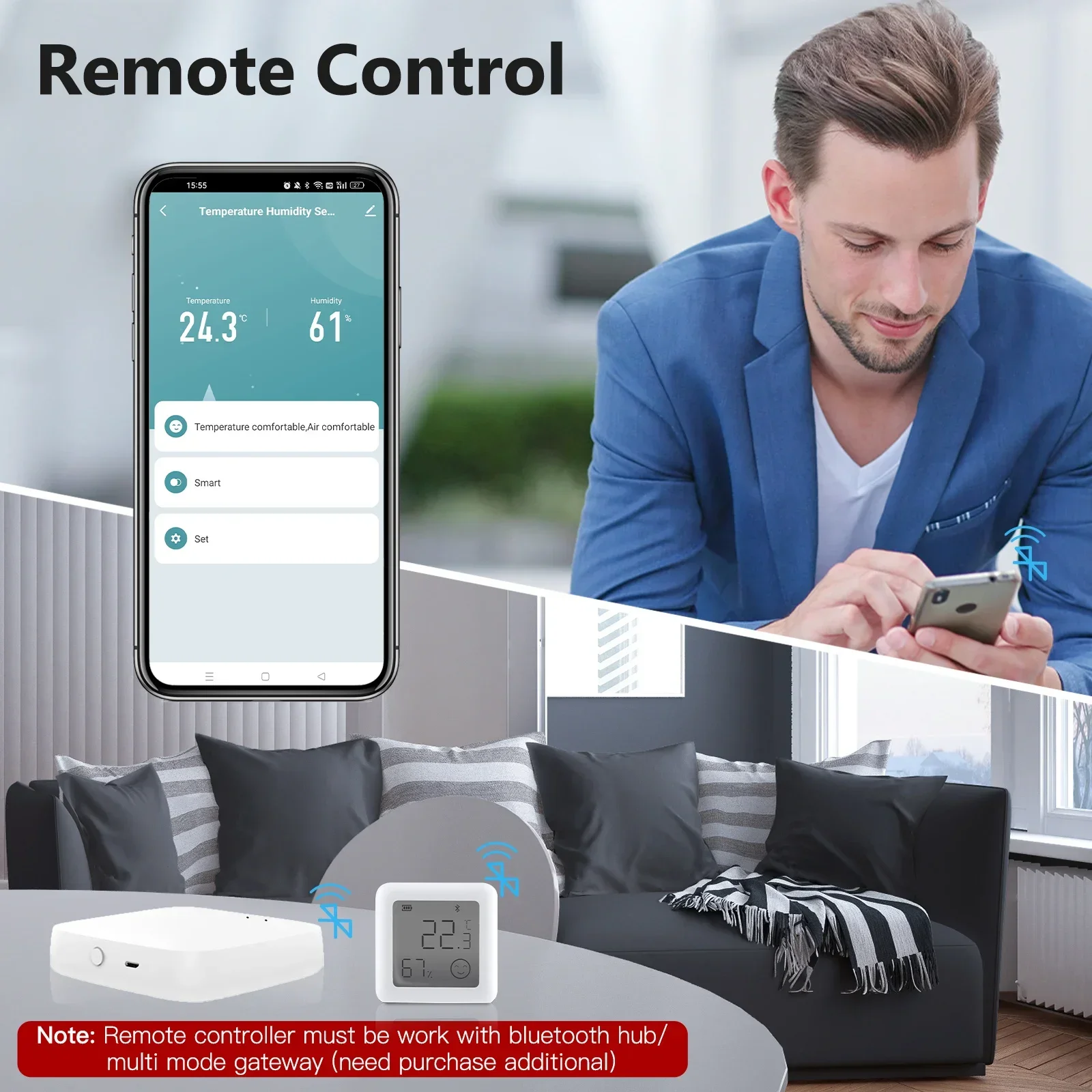 MOES Tuya Bluetooth умный датчик температуры и влажности ЖК-дисплей комнатный гигрометр термометр приложение дистанционное управление голосовое управление Google
