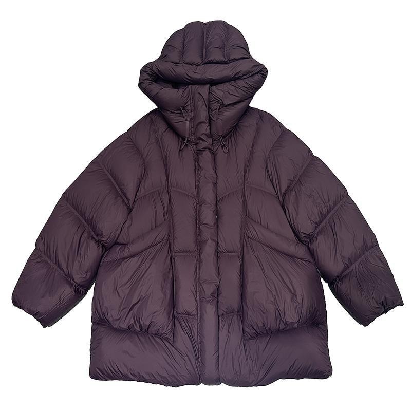 Nueva chaqueta acolchada de invierno para mujer, abrigo cálido grueso de plumón de pato blanco para mujer, abrigo con capucha grueso liso suelto de longitud media para mujer