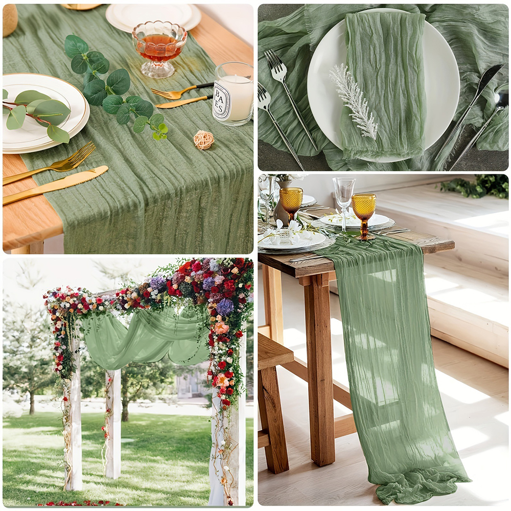 Semi-Sheer Gauze Table Runner Sage Cheesecloth Table Setting Dining Vintage Wedding Party Christmas Banquets Arches Cake Decor