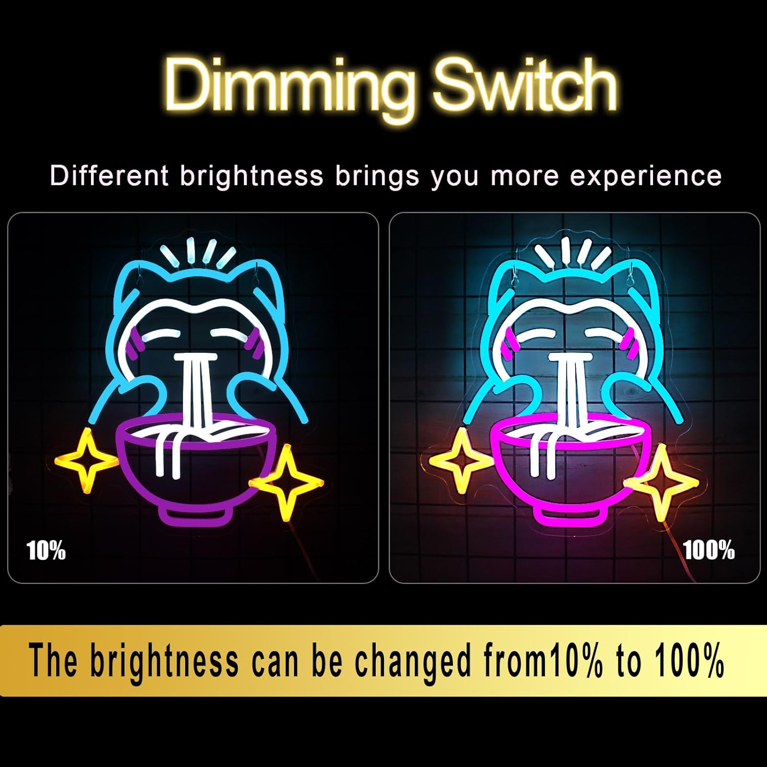 포켓몬 라멘 네온 불빛 귀여운 곰 로그인 블루 디 밍이 가능한 Led 네온 사인 레스토랑 홈 바 카페 일본 국수 가게 장식 선물