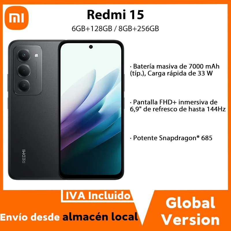 【Marke+】Redmi 15 Global Version Smartphone 6,9" 50MP 7000mAh Akku 33W Schnellladung IP64 Snapdragon ®   685 Mobile Plattform