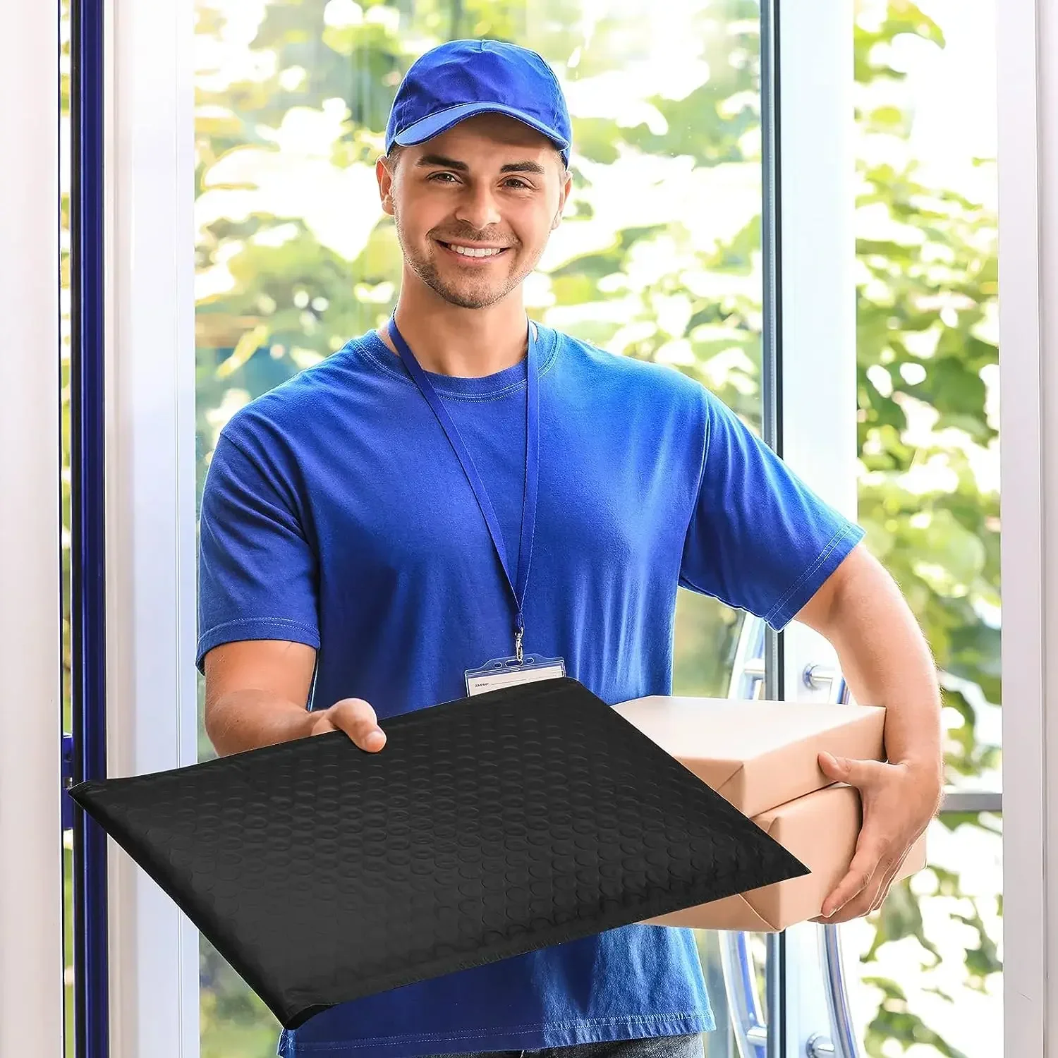 バブルパッド入りメール封筒、パッケージ、配送バッグ、黒のビジネス用品のためのメールボックスポリ、100個