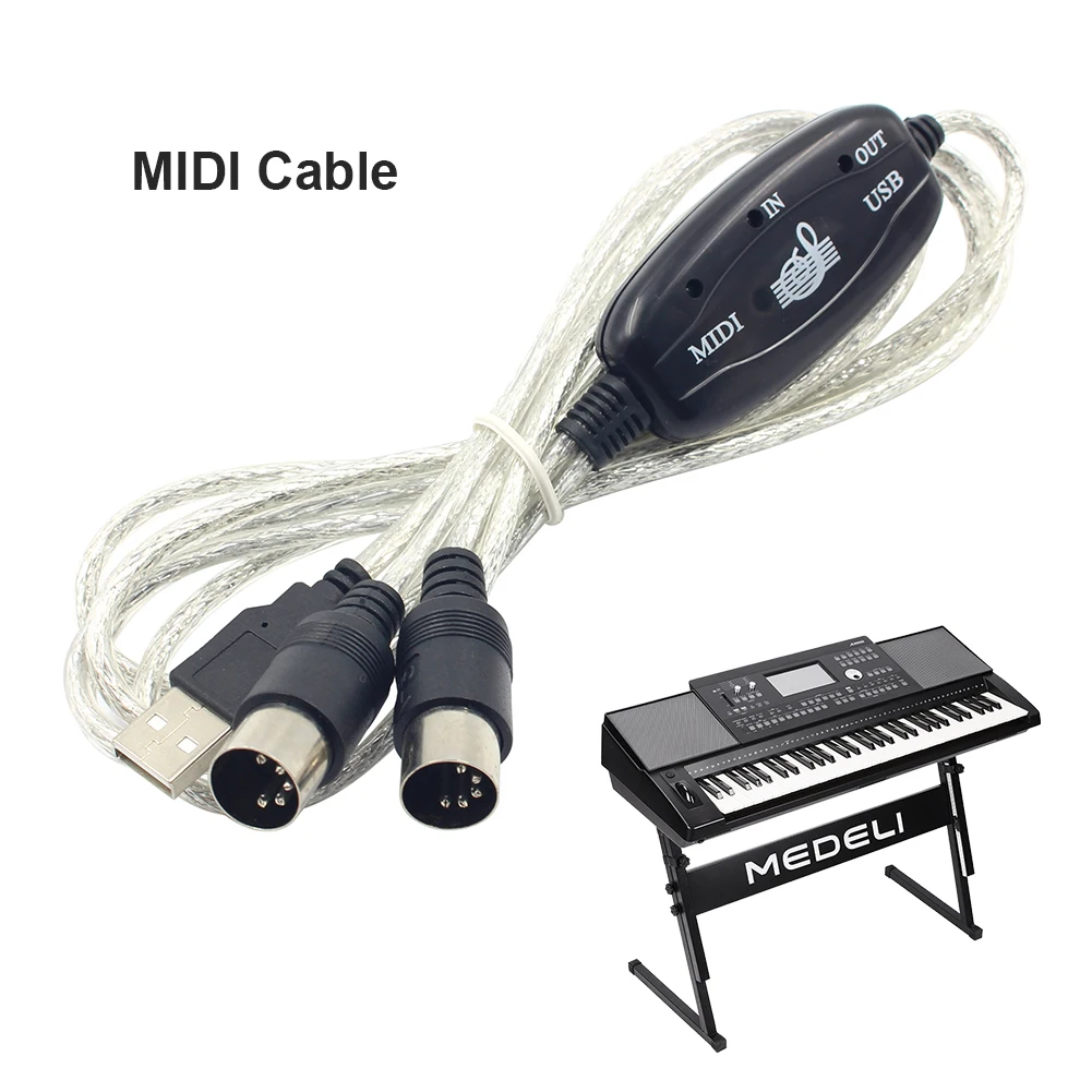 USB IN-OUT MIDI ชุดสายเคเบิลอะแดปเตอร์คีย์บอร์ดสายแปลง PC to Music อิเล็กทรอนิกส์น้ําหนักเบาแบบพกพาองค์ประกอบเพลง