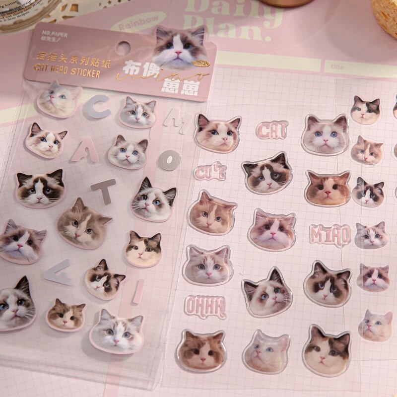 4 สไตล์ 3 ชิ้น/แพ็คการ์ตูนแมวแบนสติกเกอร์น่ารักคู่มือ DIY วัสดุตกแต่งสมุดภาพสติกเกอร์