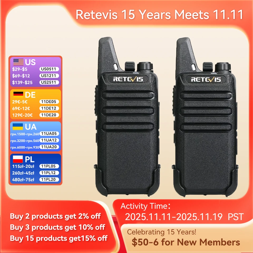 Retevis RT622 Mini Walkie Talkie 2 unidades PMR446 Radio portátil bidireccional con PTT Ideal para restaurantes y hoteles