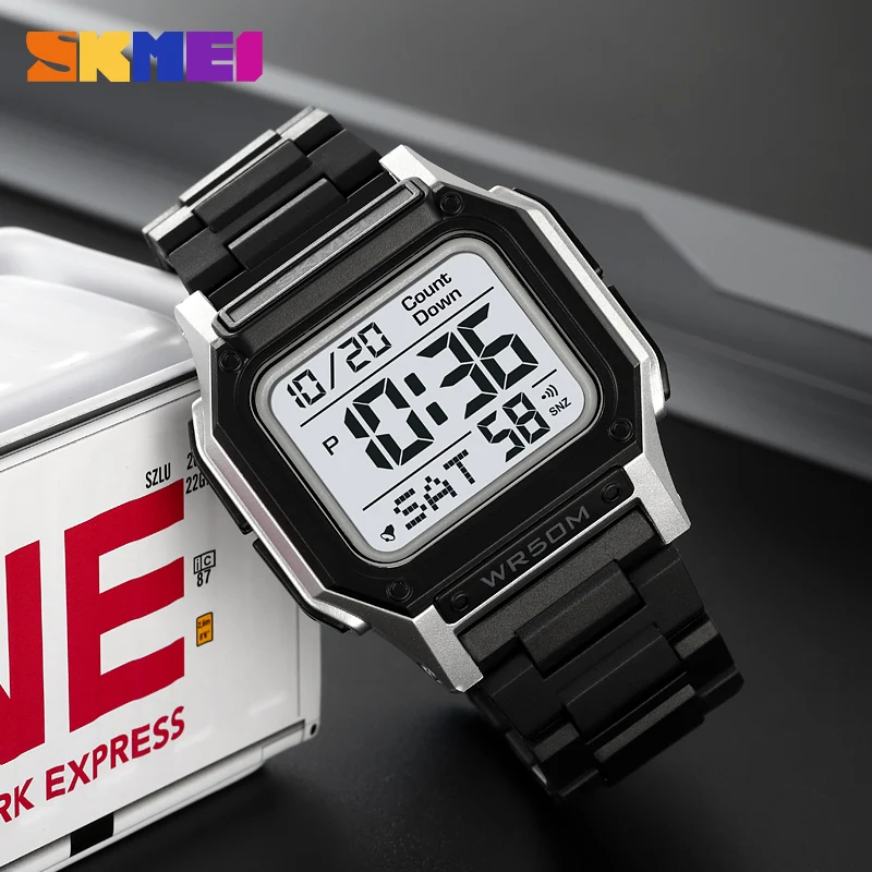 Reloj deportivo SKMEI resistente al agua para hombre, cronómetro de cuenta regresiva, reloj de pulsera Digital, reloj de moda para hombre 2 veces