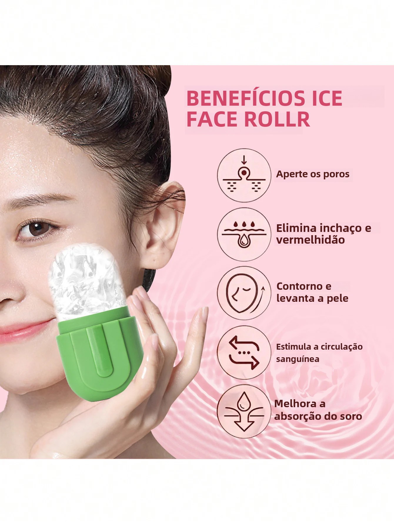 Rolo de gelo atualizado para rosto e olhos, massageador facial para cuidados com a pele, molde de gelo de silicone reutilizável para pele fresca e fresca