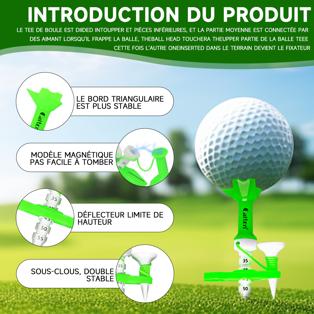 Caiton Golf échelle magnétique mère-enfant Tee 1/4 pièces | Hauteur réglable, tee de golf guide multifonctionnel, 4 couleurs (en option)