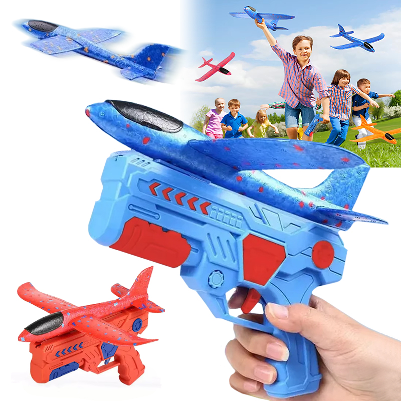 Glowing Foam Aircraft 10M Launcher Catapult Glider Airplane Gun Toy Children Outdoor Game Shooting Flying Boy Girl Holiday Gifts