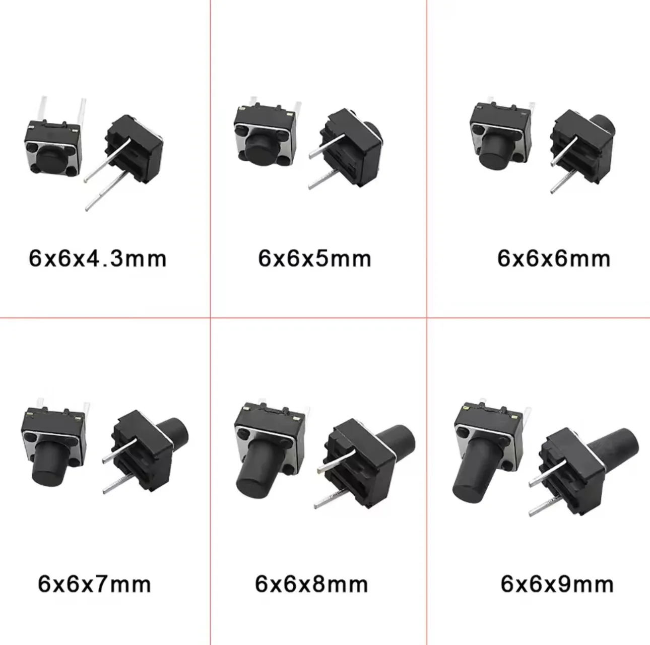 20/50/100 Uds Micro interruptor táctil interruptor DIP de tacto momentáneo 2 pines 6x6mm interruptor de botón Micro táctil alto 5mm 6mm 7mm 8mm 9mm