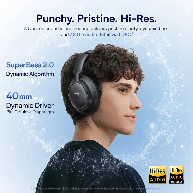 Baseus EH10 NC ANC Auriculares inalámbricos 45dB Auriculares híbridos adaptables con cancelación de ruido Auriculares LDAC de alta resolución Bluetooth 6,0 80 horas