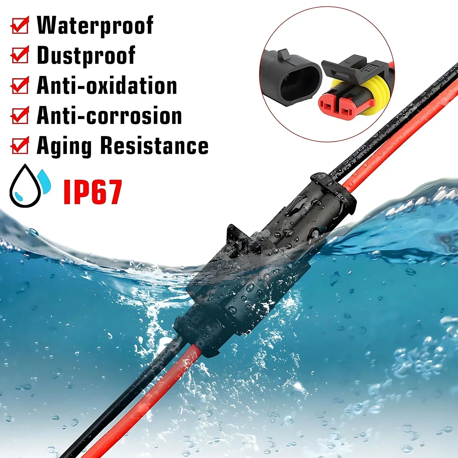 Conectores de cable impermeables de 2 pines: kit de conectores automotrices para automóviles, camiones, motocicletas, barcos marinos, reemplazo de conexión rápida