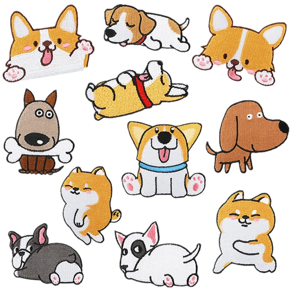 Remendo bordado ferro em remendos para roupas bolso shiba inu roupas adesivos tecido costura adesivo térmico aplique fusível