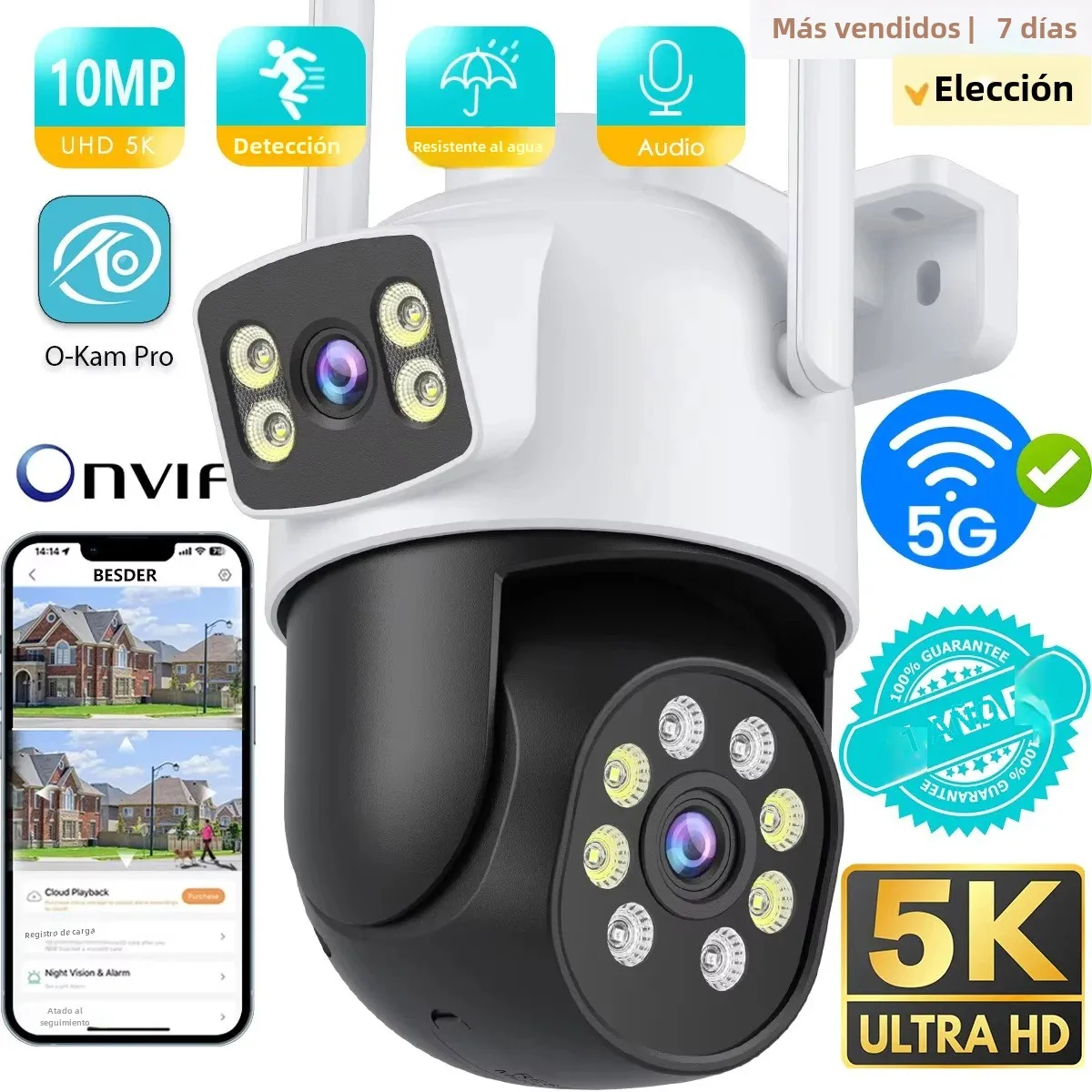 Cámara IP WiFi PTZ de 10MP, 5K, protección de seguridad, pantalla de doble lente, visión nocturna a Color, seguimiento automático, cámara de vigilancia CCTV, O-KAM Pro