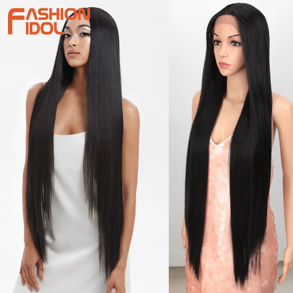 Moda ídolo perucas de renda reta sintética 38 "super longo cabelo reto peruca dianteira do laço lolita rosa loira perucas cospaly para mulher