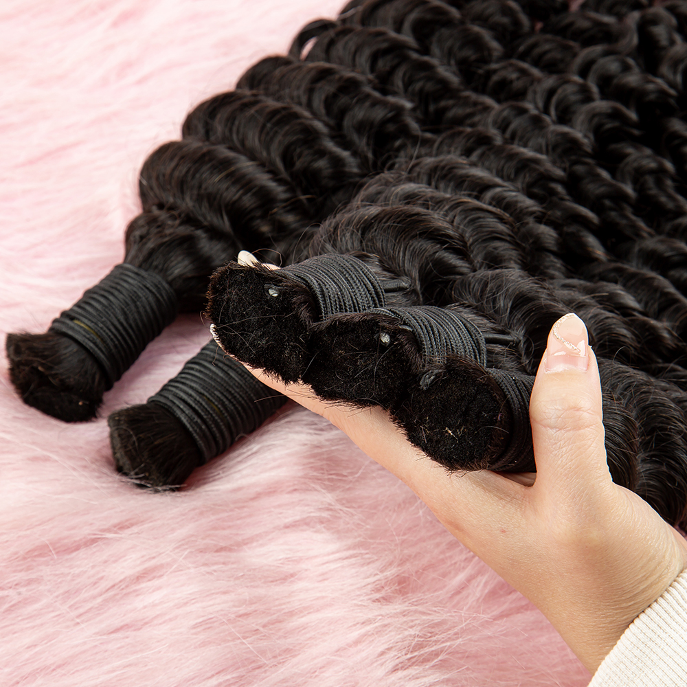 NABI 人毛バンドル編組ディープウェーブバージンヘアエクステンションナチュラルカラー三つ編み横糸なしヘアバルクエクステンション