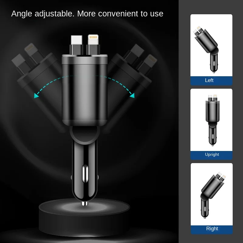 Autolader, autolader met intrekbare kabel, auto PD, auto snel opladen, supersnel opladen, flits opladen, vijf in één sigaret
