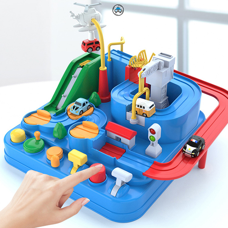 Modelo de carro ferroviário de corrida brinquedos educativos crianças pista jogo de aventura cérebro trem interativo mecânico animais espaço foguete brinquedo