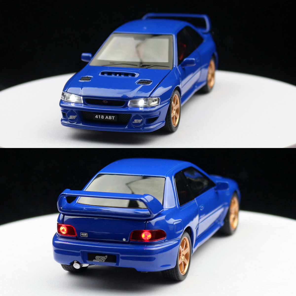 1/32 Subaru Impreza WRX 22B STI JDM Toy Car Model Diecast Metal Vehicle Miniature Sound & Light Pull Back Collection Gift Kid