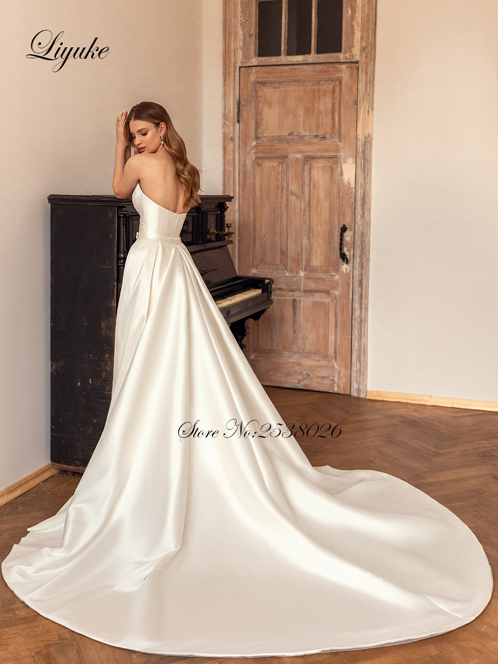 Liyuke elegante Satin 2 in 1 Meerjungfrau Brautkleider geraffte Falten träger los von der Schulter Trompete Brautkleid