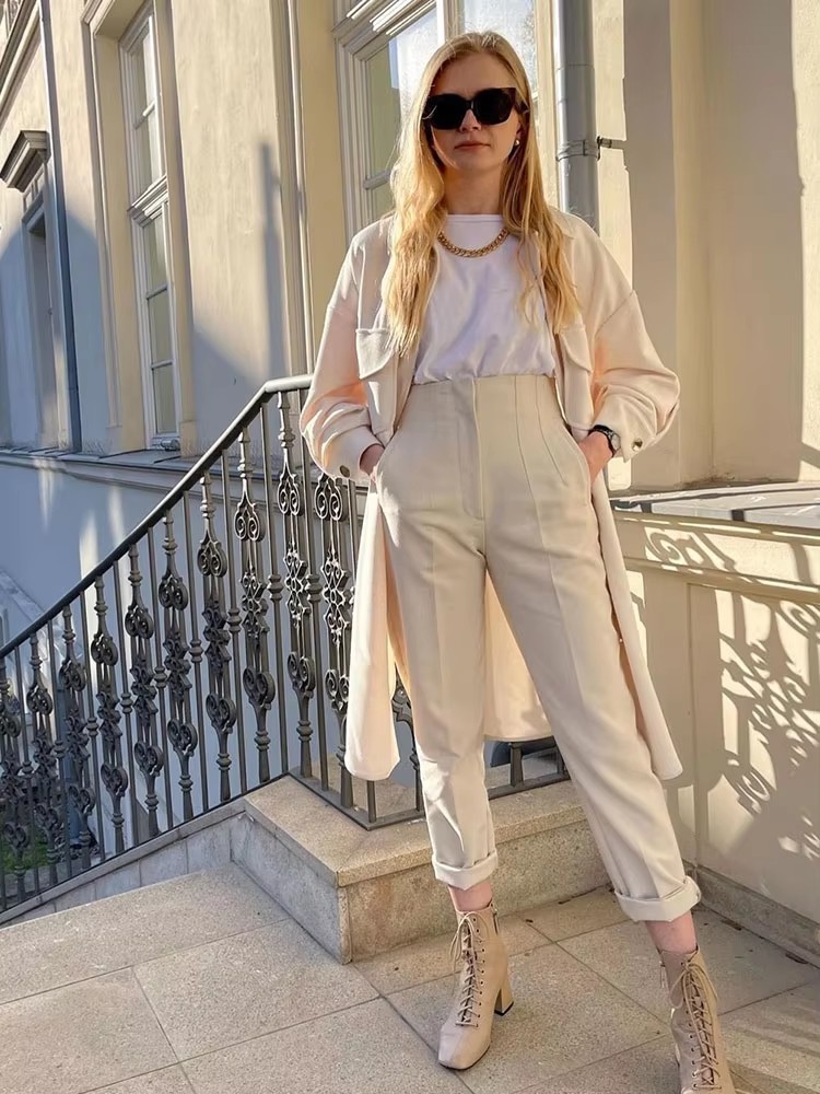 HH Pantaloni a matita solidi eleganti da donna Pantaloni a vita alta per donna Pantaloni casual da donna streetwear Abbigliamento da ufficio Pantaloni chic