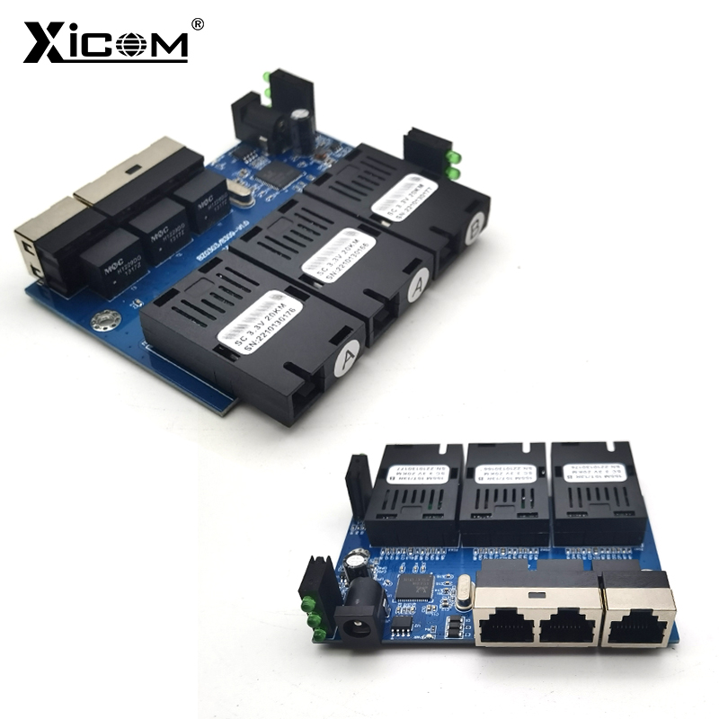 Placa metro switch ethernet fibra 100m placa pcba conversor de mídia óptica 20km 3 fibra 3 rj45 suporte rpoe simplex sc fibra switch