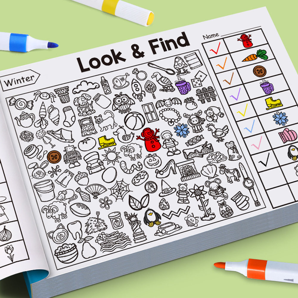 1 Book Kid's Search for Items Game, Enhance Visual Perception, Fun Coloring Book Focus and Attention, Handwriting Exercise Book
