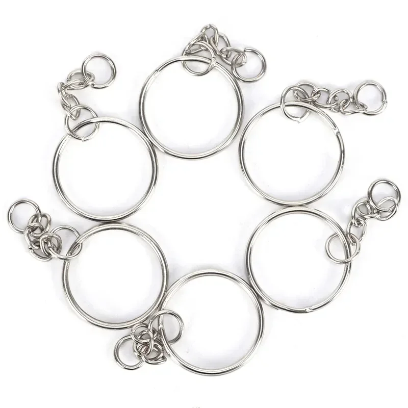 50 porte-clés avec chaînes - Chaînes à boucle de 25 mm de diamètre - Porte-clés en argent avec chaînes de diamètre - 4 chaînes