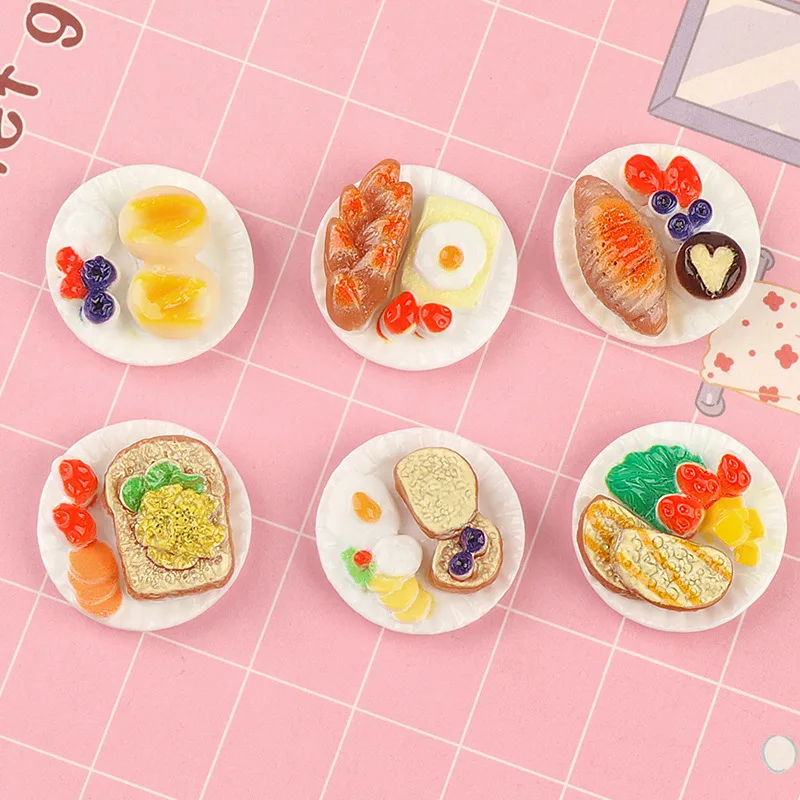 6-teiliges Puppenhaus-Mini-Dekor-Set, DIY-Puzzle, Tablett, Lebensmittelgeschirr, Geschirr, Frühstück, Nachmittagstee, Szene, Modell, Design, Spielzeug, Urlaubsgeschenk