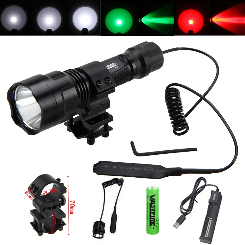 2500lm 500-800m Reichweite LED taktische Jagd Taschenlampe tragbare Taschenlampe im Freien wasserdichte Laterne 18650 USB-Ladesc halter