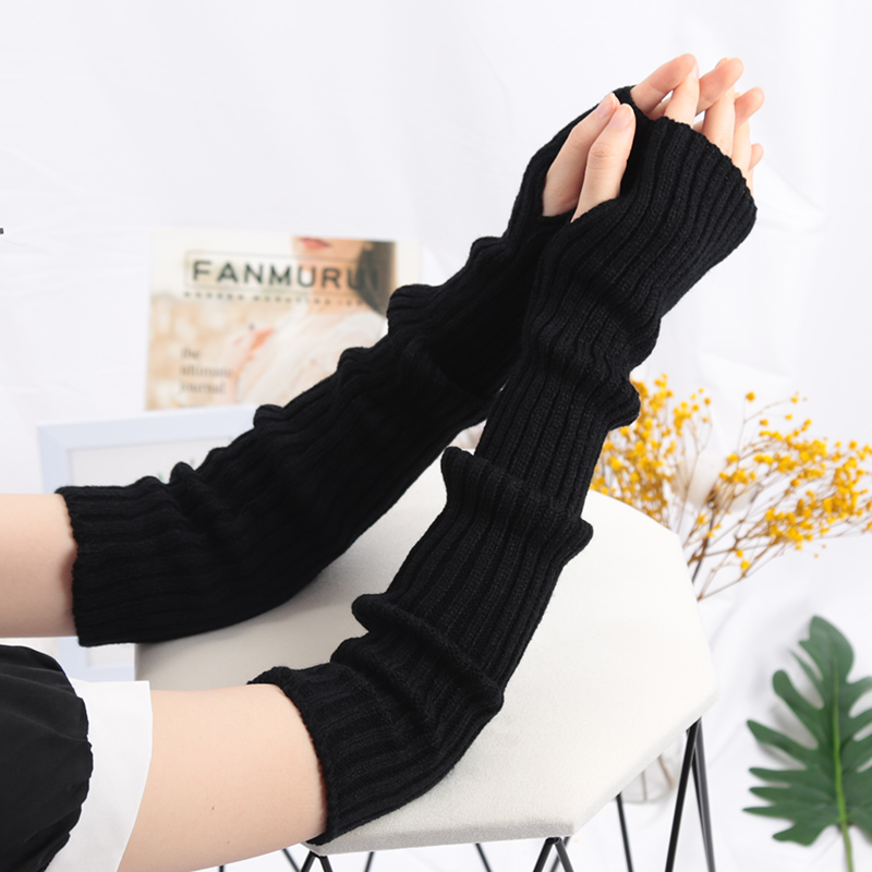 Phụ Nữ Dài Fingerless Gloves Mềm Mại Nữ Găng Tay Lolita Kawaii Mitten Mùa Đông Ấm Hơn DệT Kim Cánh Tay Nữ Tay Bé Gái Punk Gothic Găng Tay