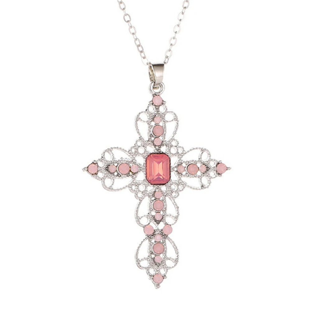 Gothic Big Zircon Cross Necklace Unisex Y2K Irregular Goth Large Cross Pendant Necklaces  for Men Women Couple Necklace Jewelry