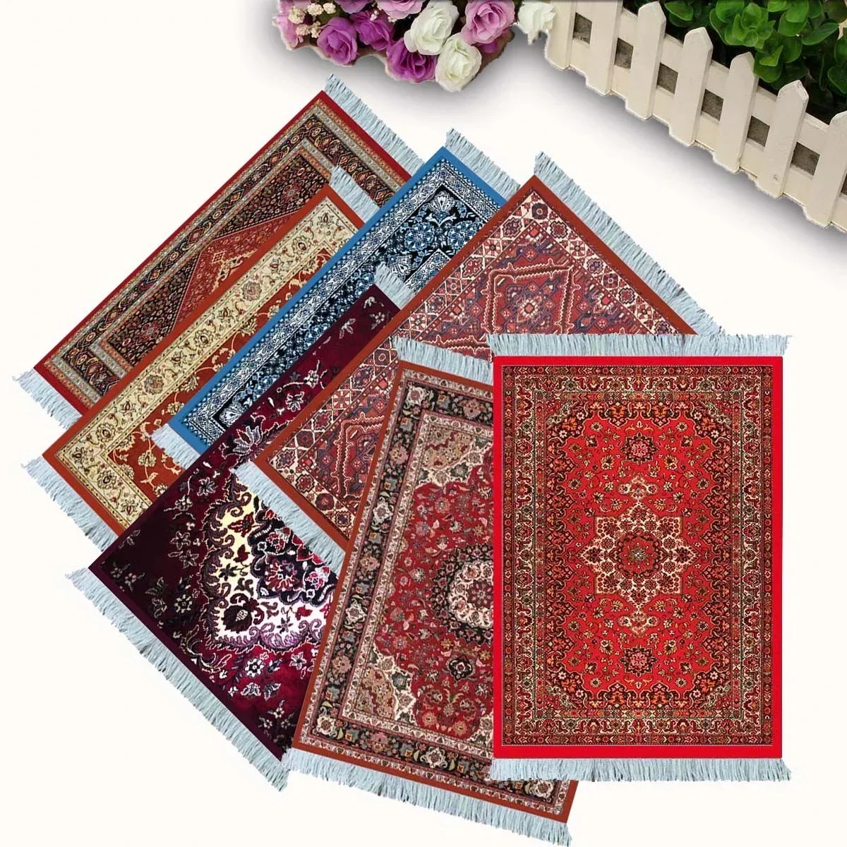 Alfombra persa de flores tejidas, posavasos pequeño, comerciantes al por mayor, alfombrilla de ratón barata, alfombrilla de escritorio, alfombrillas de goma antideslizantes de estilo retro para ordenador
