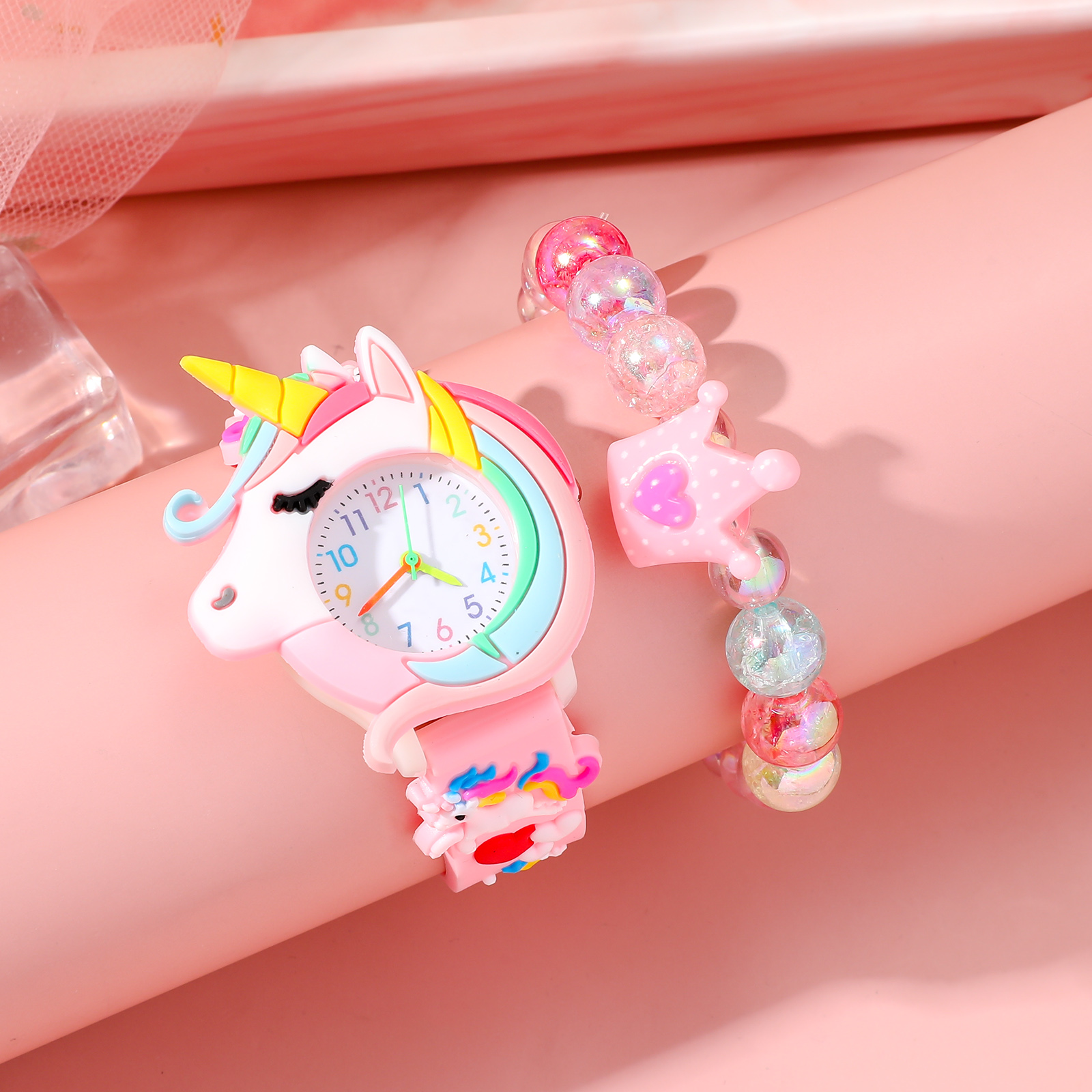 Beliebte Mode Einhorn Silikon Kinder Quarz Uhren set