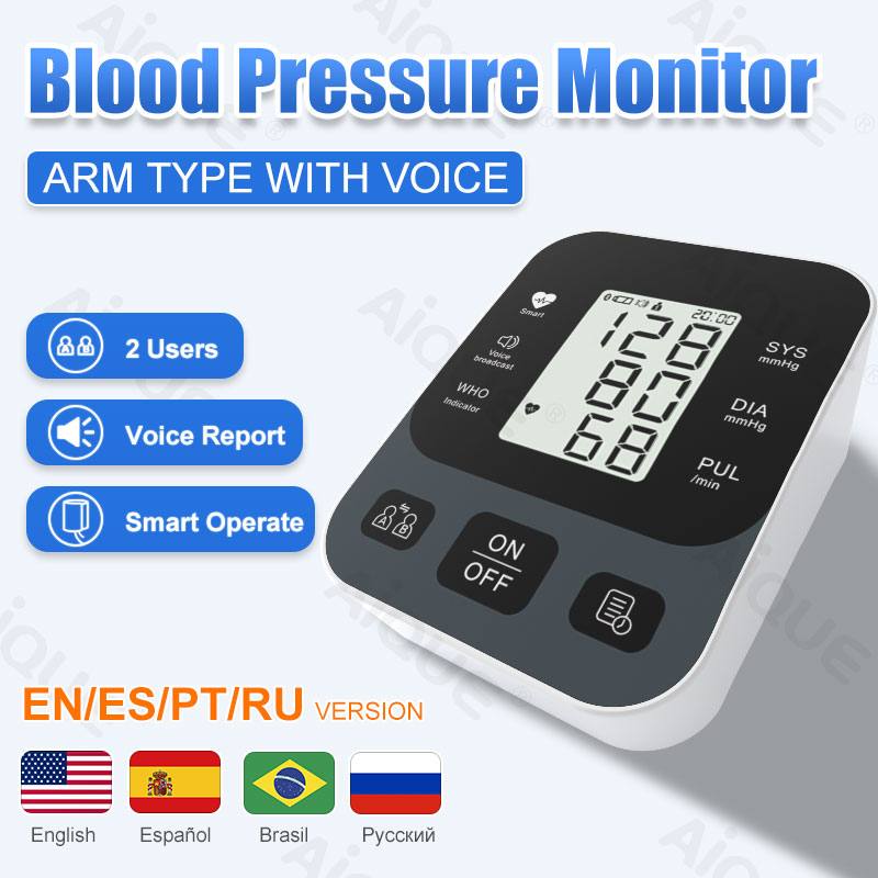 Clearance_AiQUE Mehrsprachige medizinische Stimme 32 cm Manschette Tragbares Arm-Blutdruckmessgerät Digitales Tonometer Tensiometer Blutdruckmessgerät