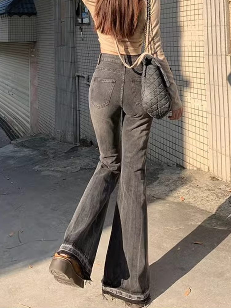 Grat Edge Design Vintage Flare Jeans hohe Taille Korea lässig dünne Jeans hose neue Frauen Streetwear strecth Boot Cut Vaqueros