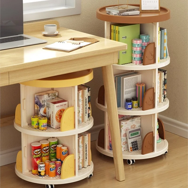 Warming Children's Multifunctional Bookshelf Miscellaneous Storage Cabinet Multi-layer Movable Rotating Living Room Corner New